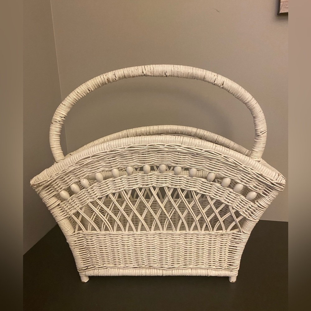 Vintage Wicker Beaded Magazine Basket